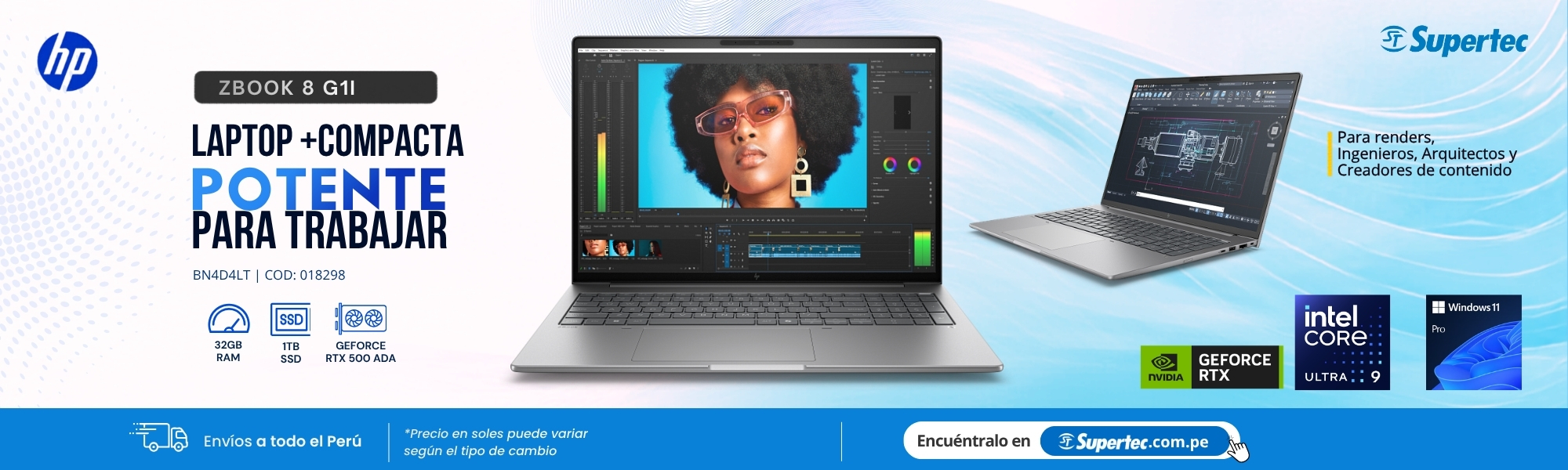 ZBOOK RTX500 ADA NVIDIA LAPTOP PARA INGENEIRIA Y ARQUITECTURA 32GB RAM
